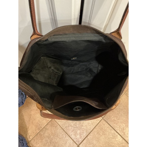 Longchamp Tote Bag Brown Leather Trim Logo Nylon Travel Shopping Shoulder - Picture 4 of 14